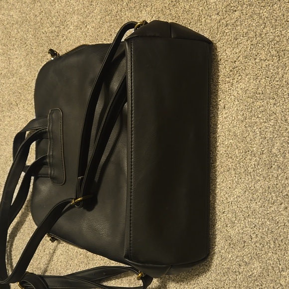 Black Pleather Purse Backpack - Picture 3 of 7
